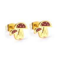 Roestvrij staal Stud Earrings, met glazuur, paddestoel, gold plated, voor vrouw, 10x8.30mm, Verkocht door pair