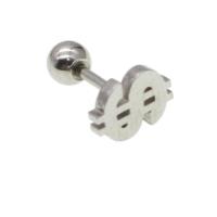 Bijoux de piercing d'oreille en acier inoxydable, Signe dollar, pour femme, couleur originale, 12x8x6mm, Vendu par PC