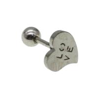 Rustfrit stål Ear Piercing Smykker, Stainless Steel, Heart, for kvinde, oprindelige farve, 12x7x8mm, Solgt af PC