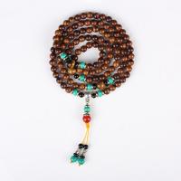 108 Mala Beads Padauk with Tiger Eye Round Unisex Sold By Strand