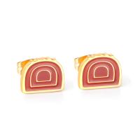 Stainless Steel Stud Earrings Bread gold color plated for woman Sold By Pair