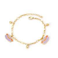 Edelstahl Schmuck Armband, mit Verlängerungskettchen von 1.18inch, Hot DogWürstchen, goldfarben plattiert, für Frau, Länge 7.09 ZollInch, verkauft von PC