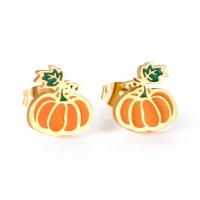 Roestvrij staal Stud Earrings, Pompoen, gold plated, voor vrouw, 9.90x10.30mm, Verkocht door pair