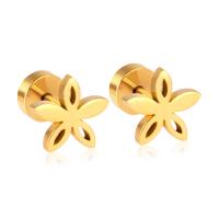 Roestvrij staal Stud Earrings, Bloemblaadjes, gold plated, voor vrouw, Verkocht door pair