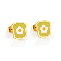 Roestvrij staal Stud Earrings, Brood, gold plated, voor vrouw, 10.20x10.30mm, Verkocht door pair