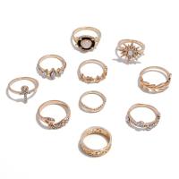 Zink legering Ring Sæt, Zinc Alloy, forgyldt, 10 stykker & mode smykker & for kvinde & med rhinestone, Solgt af sæt