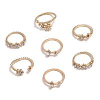 Zink legering Ring Sæt, Zinc Alloy, forgyldt, 7 stykker & mode smykker & for kvinde & med rhinestone, Solgt af sæt