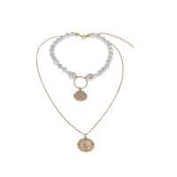 Collana Multi strato, lega in zinco, with Perle di plastica ABS, with 3.94 extender chain, placcato, 2 pezzi & gioielli di moda & unisex, Lunghezza 22. pollice, Venduto da set