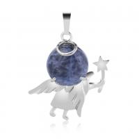 Gemstone Vedhæng Smykker, Zinc Alloy, med Ædelsten, Angel, platin farve forgyldt, forskellige materialer til valg & for kvinde, flere farver til valg, nikkel, bly & cadmium fri, 44x34x6mm, Solgt af PC