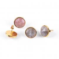 Gemstone Oorbellen, Zinc Alloy, met Edelsteen, gold plated, verschillende materialen voor de keuze & voor vrouw, meer kleuren voor de keuze, nikkel, lood en cadmium vrij, 17x13.50x5mm, Verkocht door pair