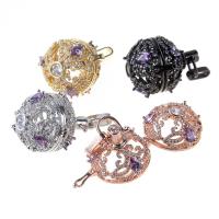 Bola boule pendentif, laiton, Placage, pavé de micro zircon & pour femme & creux, plus de couleurs à choisir, protéger l'environnement, sans nickel, plomb et cadmium, 29x26mm, Vendu par PC