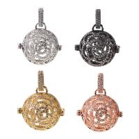 Bola boule pendentif, laiton, Rose, Placage, pavé de micro zircon & pour femme & creux, plus de couleurs à choisir, protéger l'environnement, sans nickel, plomb et cadmium, 25x19mm, Vendu par PC