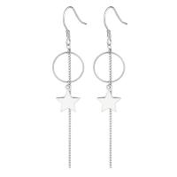 925 Sterling Silver Drop & Dangle Brincos, 925 de prata esterlina, Estrela, platinado, para mulher & vazio, 12x68mm, vendido por par