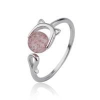 925er Sterling Silber Manschette Fingerring, mit Mondstein & Strawberry Quartz, Katze, plattiert, verschiedenen Materialien für die Wahl & für Frau, 7.5x7mm, 20mm, Größe:6-10, verkauft von PC