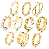 Zinklegering Ring Set, Zinc Alloy, met Plastic Pearl, gold plated, 10 stuks & verschillende stijlen voor de keuze & voor vrouw, nikkel, lood en cadmium vrij, Verkocht door Stel