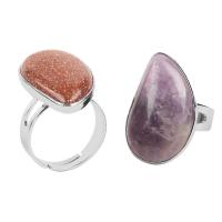 Gemstone Finger Ring, Sárgaréz, -val Drágakő, platina színű bevont, különböző anyagok a választás & egynemű, több színt a választás, nikkel, ólom és kadmium mentes, 16x26x6mm, Által értékesített PC