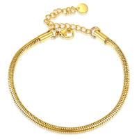 Pulseira de aço titânio, Partículas de aço, with 1.96inch extender chain, 18K banhado a ouro, Cadeia de cobra & para mulher, 3mm, comprimento Aprox 7 inchaltura, vendido por PC