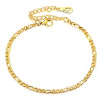 Bracelet d'acier titane, avec 1.96inch chaînes de rallonge, Plaqué or 18K, chaîne Figaro & pour femme, Vendu par Environ 7 pouce brin