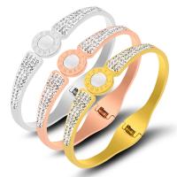 Rustfrit stål Bangle, Stainless Steel, forgyldt, mode smykker & med rhinestone & hule, flere farver til valg, Solgt af PC