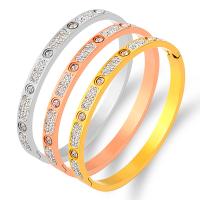 Rustfrit stål Bangle, Stainless Steel, forgyldt, mode smykker & med rhinestone, flere farver til valg, Solgt af PC