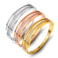 Rustfrit stål Bangle, Stainless Steel, forgyldt, mode smykker & med rhinestone, flere farver til valg, Solgt af PC