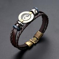 PU Schnur Armbänder, Edelstahl, mit PU Leder, Drucken, drei Schichten & Tai Ji & unisex, gemischte Farben, Länge 21 cm, verkauft von PC