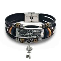 De Armband van mensen, Zinc Alloy, met Leer, Schorpioen, plated, drie lagen & voor de mens, gemengde kleuren, Lengte 20 cm, Verkocht door PC