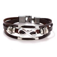 Lederen koord armband, Zinc Alloy, met Leer, Nummer 8, plated, drie lagen & uniseks, meer kleuren voor de keuze, Lengte 22 cm, Verkocht door PC