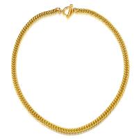 Colar de aço titânio, Partículas de aço, Banhado a ouro 14K, joias de moda & para mulher, 7mm, vendido para Aprox 17.7 inchaltura Strand