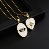 Evil Eye Biżuteria Naszyjnik, Mosiądz, ze 1.96 inch przedłużeniami łańcuszka, Pozłacane 18K, różne style do wyboru & mikro utorować cyrkonia & dla kobiety & emalia, biały, długość około 15.74 cal, sprzedane przez PC