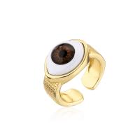 Bijoux Finger Evil Eye Anneau, laiton, avec plastique, Plaqué or 18K, Réglable & pour femme, plus de couleurs à choisir, 7mm, Vendu par PC