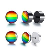 Ruostumaton teräs Korvakorut, päällystetty, Rainbow design & Unisex, enemmän värejä valinta, 15x8mm, Myymät Pair