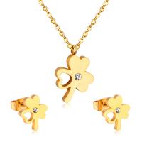 Roestvrij staal sieraden sets, Stud Oorbel & halsketting, Three Leaf Clover, plated, ovale keten & voor vrouw & met strass, meer kleuren voor de keuze, Lengte 17.72 inch, Verkocht door Stel