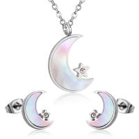 Conjuntos de joyería de acero inoxidable, Pendiente de stud & collar, con Nácar, Luna y estrella, chapado, micro arcilla de zirconia cúbica & para mujer, más colores para la opción, longitud 17.72 Inch, Vendido por Set