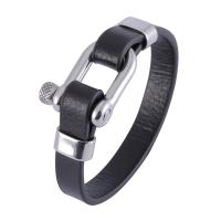 Cuero de PU Pulsera, con acero inoxidable, Joyería & diverso tamaño para la opción & para hombre, Negro, libre de níquel, plomo & cadmio, Vendido por UD