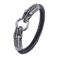 Cuero de PU Pulsera, con acero inoxidable, diverso tamaño para la opción & patrón de tejido & para hombre, Negro, Vendido por UD