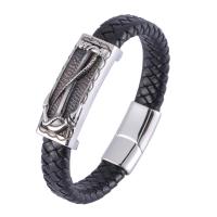 Cuero de PU Pulsera, con acero inoxidable, diverso tamaño para la opción & patrón de tejido & para hombre, Negro, Vendido por UD