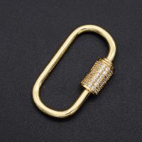 Messing Skru Carabiner Lock Charms, forgyldt, du kan DIY & Micro Pave cubic zirconia, gylden, 17x29mm, Hole:Ca. 2.2mm, Solgt af PC