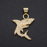 Cubique Pendentif en laiton zircon pavent, Requin, Placage, DIY & pavé de micro zircon, couleurs mélangées, 23.80x16mm, Vendu par PC