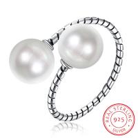 925 Sterling Silver Pljuska prst prsten, s Plastična Pearl, pozlaćen, prilagodljiv & za žene, 8mm, Veličina:6-8, Prodano By PC