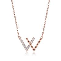 Kubieke Zircon Micro effenen Sterling zilveren ketting, 925 sterling zilver, Letter W, plated, ovale keten & micro pave zirconia & voor vrouw, meer kleuren voor de keuze, 20x13mm, Per verkocht Ca 16.14 inch Strand