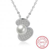 Zircônio cúbico Micro Pave colar da prata esterlina, 925 de prata esterlina, with Shell Pearl, with 1.18inch extender chain, Ostra, platinado, cadeia oval & micro pavimento em zircônia cúbica & para mulher, 10x16mm, vendido para Aprox 16.5 inchaltura Strand