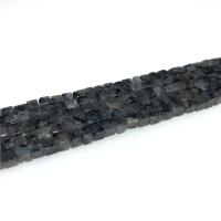 Grânulos de labradorita, Pedra brilhante, Cubo, polido, preto, 4x4mm, Aprox 86PCs/Strand, vendido para Aprox 15.35 inchaltura Strand