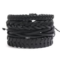 PU Leather Cord Bracelets Cowhide with PU Leather & Wax Cord 4 pieces & Adjustable & handmade & Unisex black 17-18cm 6cm Sold By Set