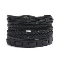 PU Cord Armband, Kohud, med PU & Vax, 4 stycken & Justerbar & handgjort & Unisex, svart, 17-18cm,6cm, Säljs av Ställ