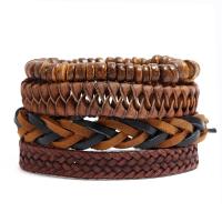 Fashion Create Wax Cord Bracelets Cowhide with Linen & Coconut & Wax Cord 4 pieces & Adjustable & handmade & Unisex 17-18cm 6cm Sold By Set