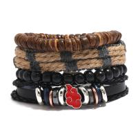 Fashion Create Wax Cord Bracelets Cowhide with Linen & Coconut & PU Leather & Wax Cord & Copper Coated Plastic & Zinc Alloy 4 pieces & Adjustable & handmade & Unisex 17-18cm 6cm Sold By Set