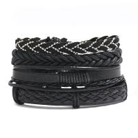 PU cavo bracciali, corda in pelle di vitello, with Vellutino & Canapa & PU & corda di cera, 4 pezzi & Regolabile & fatto a mano & unisex, 17-18cm,6cm, Venduto da set