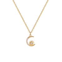 Collier d'acier titane, avec 2.32inch chaînes de rallonge, Lune et Etoile, styles différents pour le choix & pour femme & avec strass, doré, Longueur 15.28 pouce, Vendu par PC