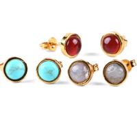 Gemstone Oorbellen, Zinc Alloy, met Edelsteen, gold plated, verschillende materialen voor de keuze & voor vrouw, meer kleuren voor de keuze, nikkel, lood en cadmium vrij, 13x7x4mm, Verkocht door pair